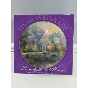 Thomas Kinkade 750 Piece Round Puzzle Lamplight Manor Countryside Adult Jigsaw